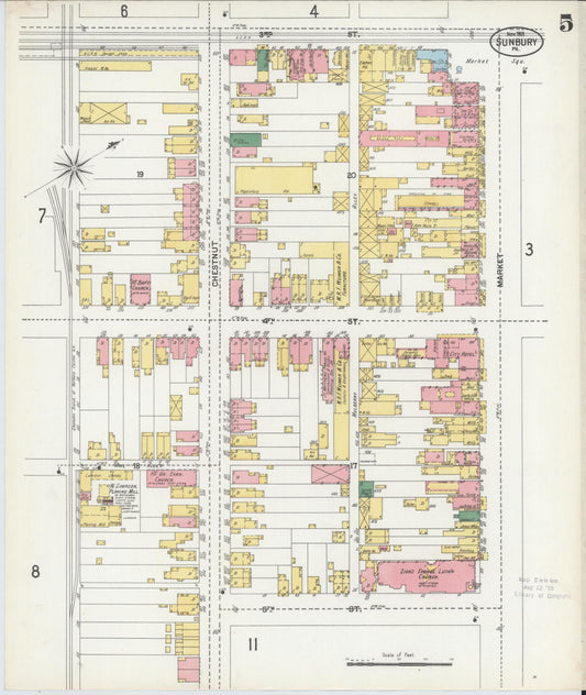 Sanborn Fire Insurance Map from Sunbury, Northumberland County, Pennsylvania (1901), Sheet #0005 - Historic Sanborn Fire Insurance Map Print, vintage old map wall art, antique decor, genealogy gift, Pennsylvania Pennsylvania map