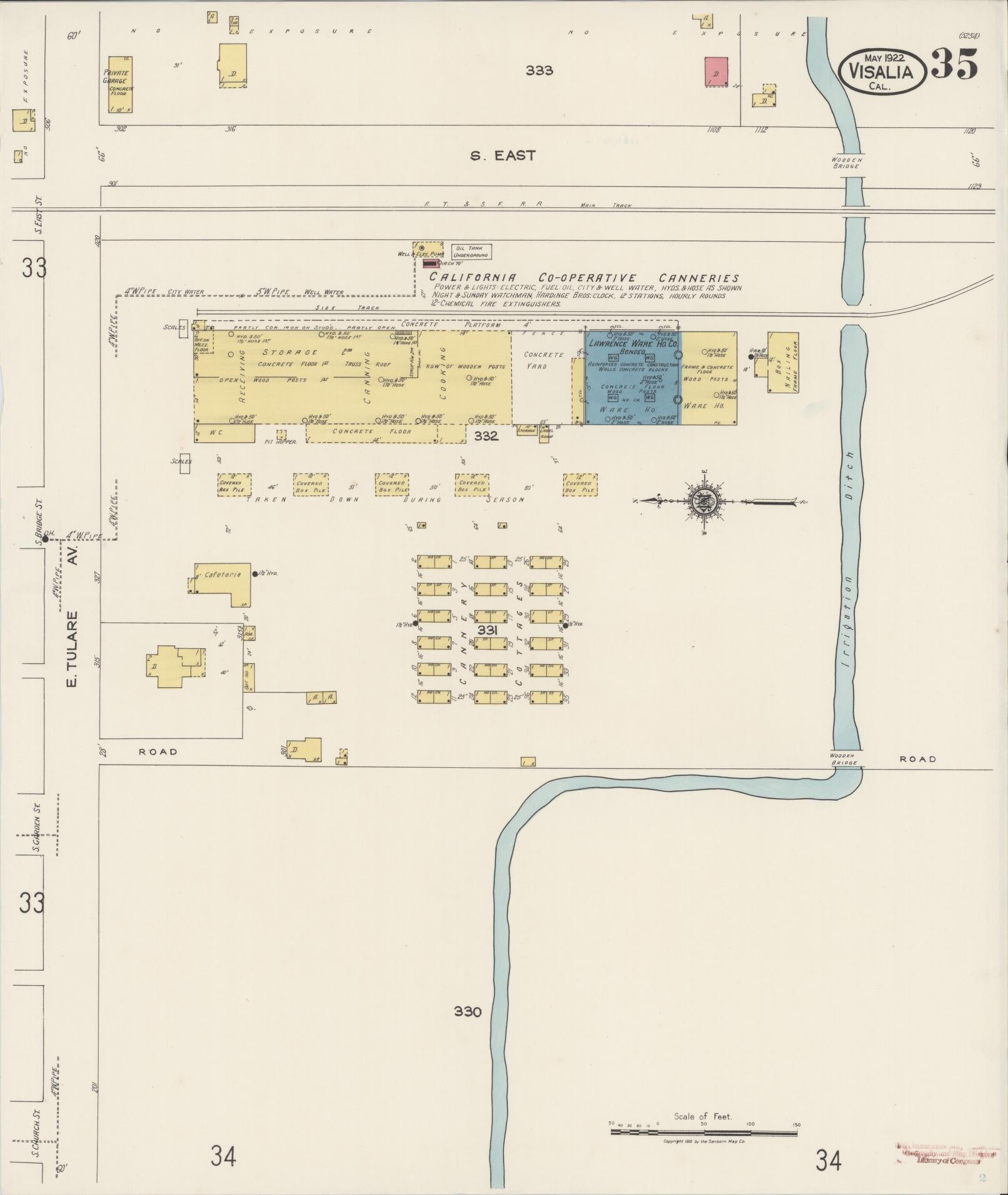 Sanborn Fire Insurance Map from Visalia, Tulare County, California (1922), Sheet #0035 - Complete Map Set gallery image, historic Sanborn map, vintage wall art, California California