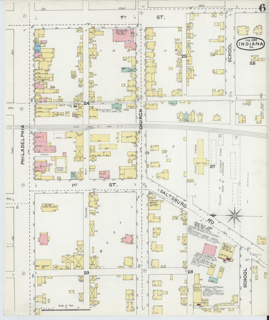 Sanborn Fire Insurance Map from Indiana, Indiana County, Pennsylvania (1892), Sheet #0006 - Historic Sanborn Fire Insurance Map Print, vintage old map wall art, antique decor, genealogy gift, Pennsylvania Pennsylvania map