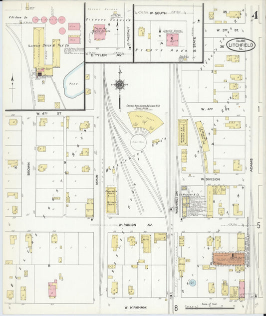 Sanborn Fire Insurance Map from Litchfield, Montgomery County, Illinois (1910), Sheet #0004 - Historic Sanborn Fire Insurance Map Print, vintage old map wall art, antique decor, genealogy gift, Illinois Illinois map
