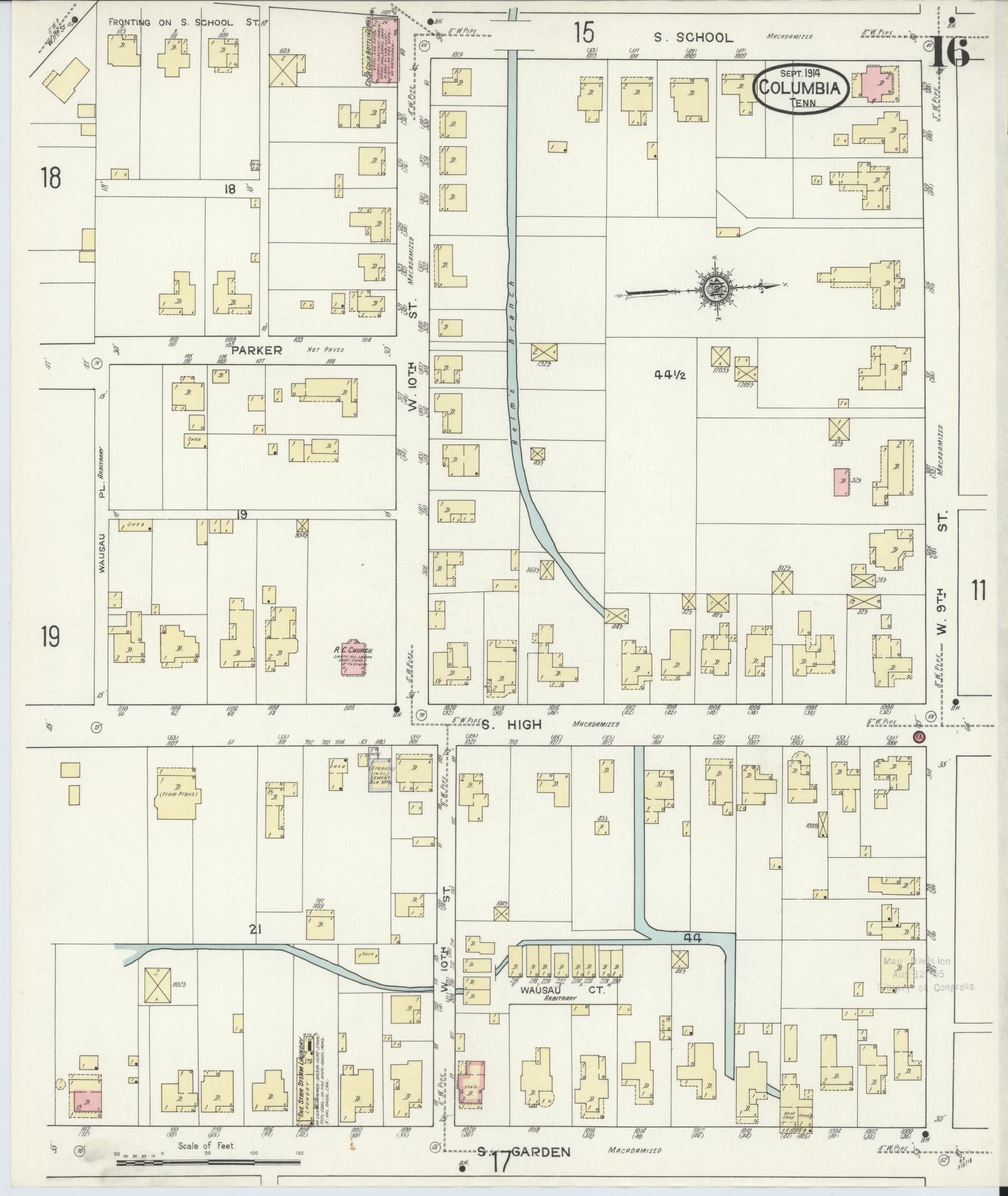 Sanborn Fire Insurance Map from Columbia, Maury County, Tennessee (1914), Sheet #0016 - Historic Sanborn Fire Insurance Map Print, vintage old map wall art, antique decor, genealogy gift, Tennessee Tennessee map