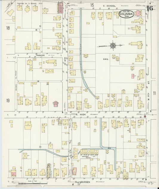 Sanborn Fire Insurance Map from Columbia, Maury County, Tennessee (1914), Sheet #0016 - Historic Sanborn Fire Insurance Map Print, vintage old map wall art, antique decor, genealogy gift, Tennessee Tennessee map