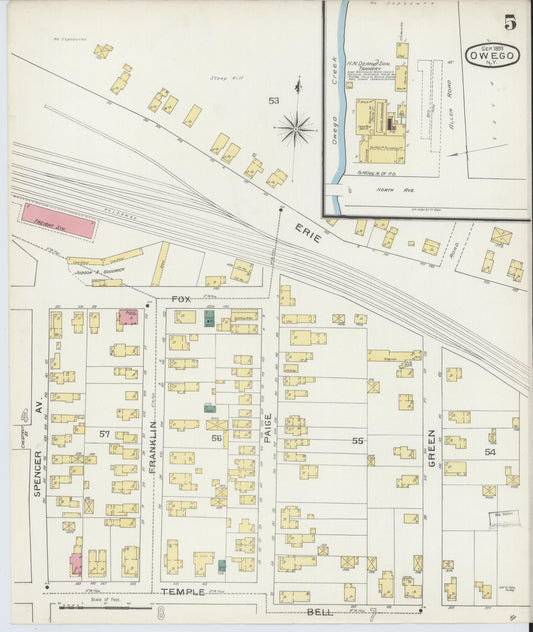 Sanborn Fire Insurance Map from Owego, Tioga County, New York (1893), Sheet #0005 - Historic Sanborn Fire Insurance Map Print, vintage old map wall art, antique decor, genealogy gift, New York New York map