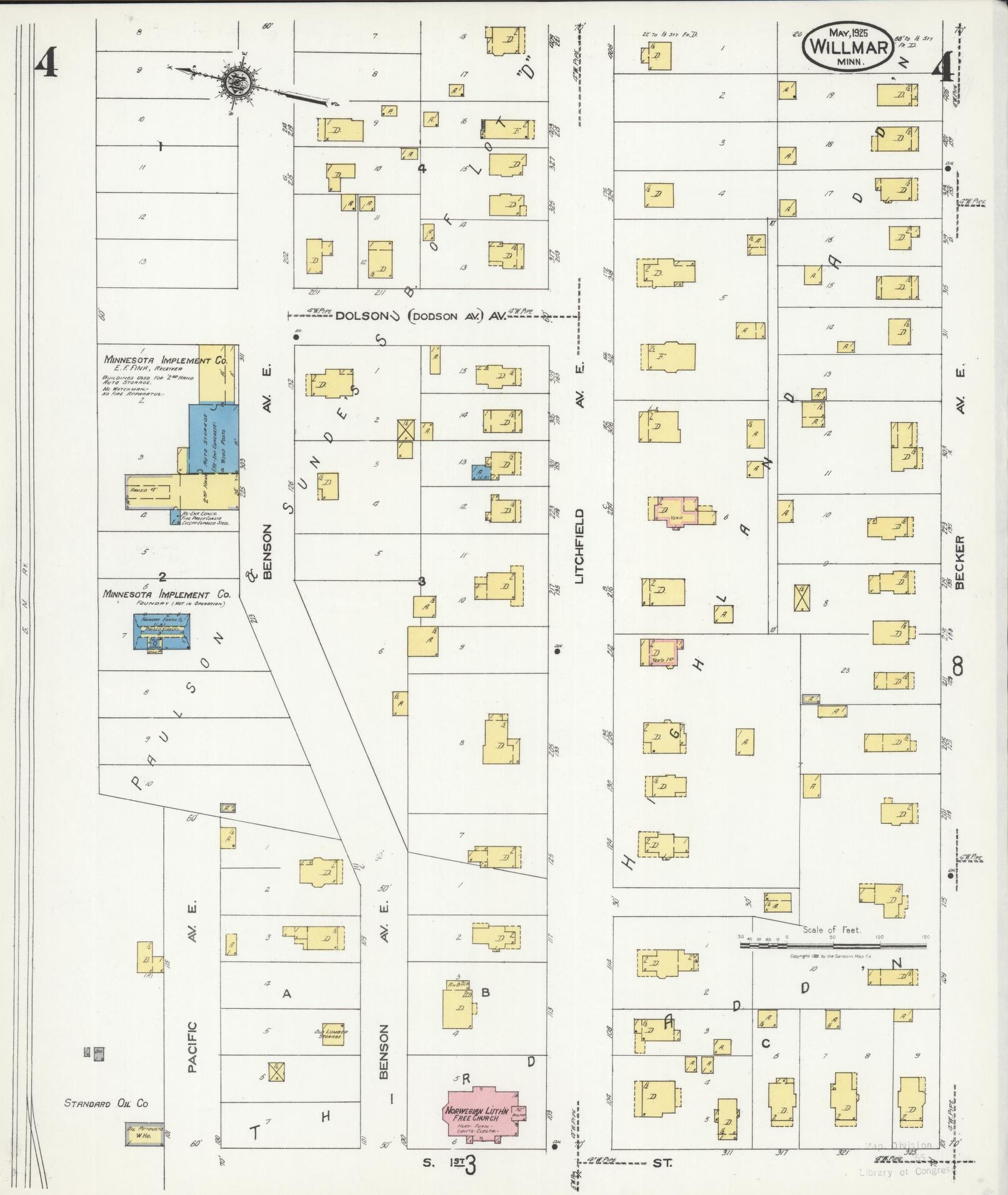 Sanborn Fire Insurance Map from Willmar, Kandiyohi County, Minnesota (1925), Sheet #0004 - Historic Sanborn Fire Insurance Map Print, vintage old map wall art, antique decor, genealogy gift, Minnesota Minnesota map