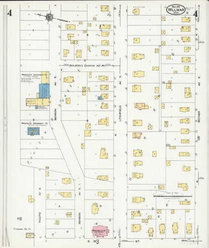 Sanborn Fire Insurance Map from Willmar, Kandiyohi County, Minnesota (1925), Sheet #0004 - Historic Sanborn Fire Insurance Map Print, vintage old map wall art, antique decor, genealogy gift, Minnesota Minnesota map