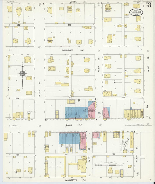 Sanborn Fire Insurance Map from Sulphur, Murray County, Oklahoma (1911), Sheet #0003 - Historic Sanborn Fire Insurance Map Print, vintage old map wall art, antique decor, genealogy gift, Oklahoma Oklahoma map