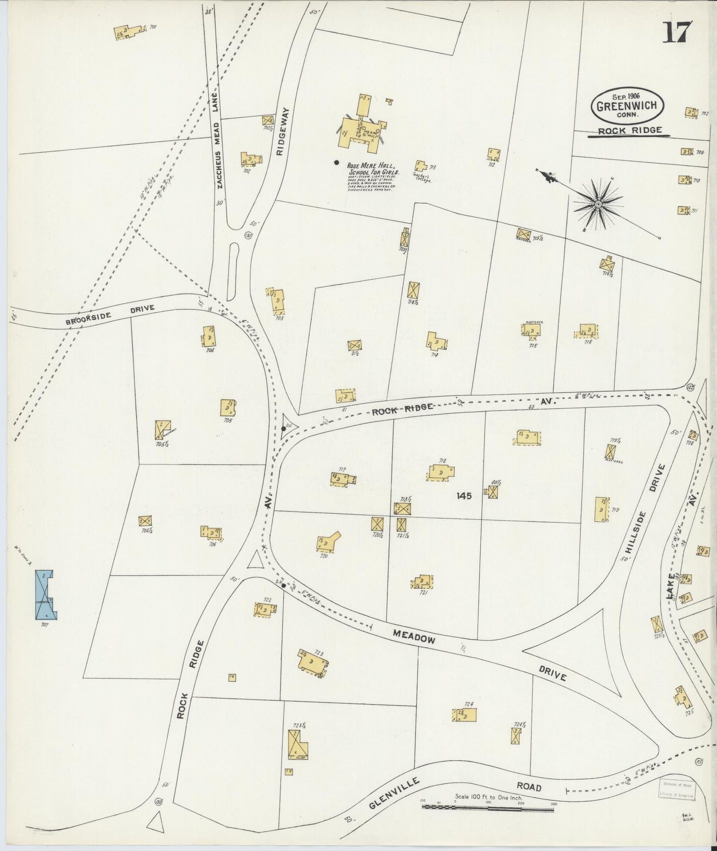 Sanborn Fire Insurance Map from Greenwich, Fairfield County, Connecticut (1906), Sheet #0017 - Historic Sanborn Fire Insurance Map Print, vintage old map wall art, antique decor, genealogy gift, Connecticut Connecticut map