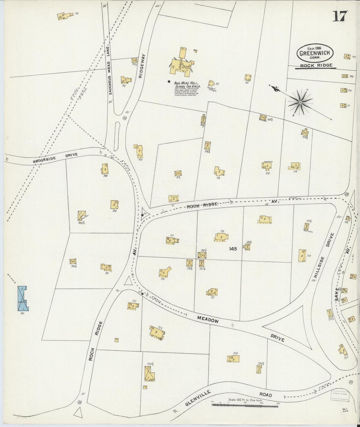 Sanborn Fire Insurance Map from Greenwich, Fairfield County, Connecticut (1906), Sheet #0017 - Historic Sanborn Fire Insurance Map Print, vintage old map wall art, antique decor, genealogy gift, Connecticut Connecticut map
