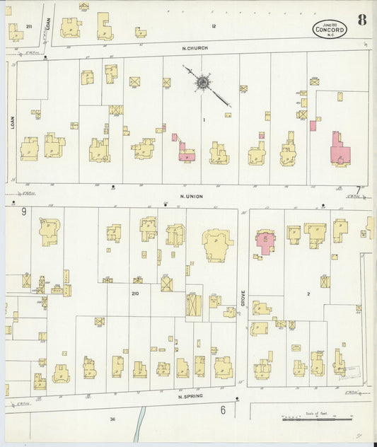 Sanborn Fire Insurance Map from Concord, Cabarrus County, North Carolina (1911), Sheet #0008 - Historic Sanborn Fire Insurance Map Print, vintage old map wall art, antique decor, genealogy gift, North Carolina North Carolina map