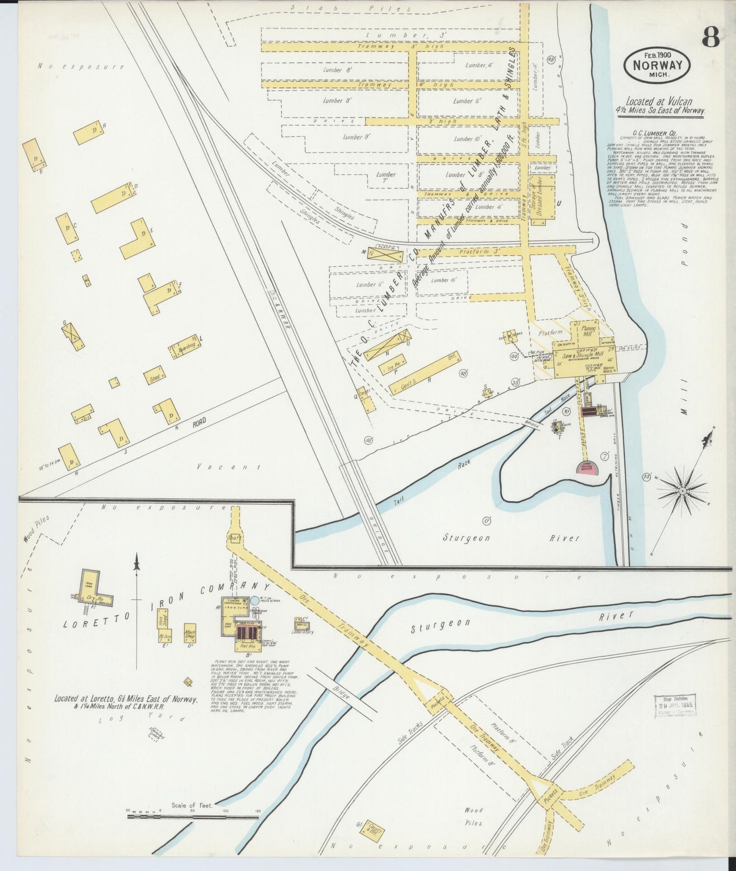 Sanborn Fire Insurance Map from Norway, Dickinson County, Michigan (1900), Sheet #0008 - Historic Sanborn Fire Insurance Map Print, vintage old map wall art, antique decor, genealogy gift, Michigan Michigan map
