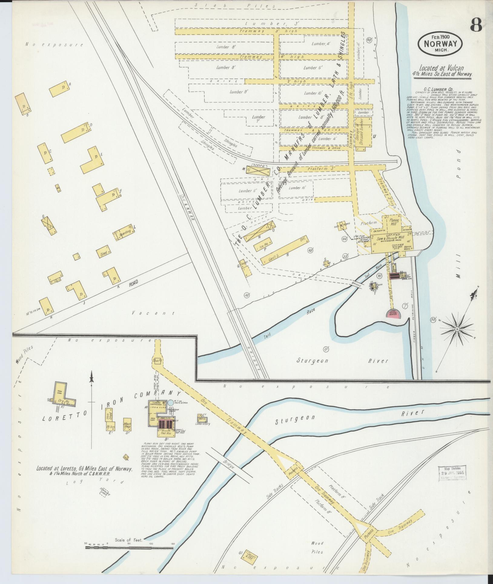 Sanborn Fire Insurance Map from Norway, Dickinson County, Michigan (1900), Sheet #0008 - Historic Sanborn Fire Insurance Map Print, vintage old map wall art, antique decor, genealogy gift, Michigan Michigan map