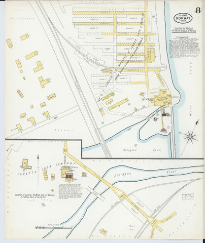 Sanborn Fire Insurance Map from Norway, Dickinson County, Michigan (1900), Sheet #0008 - Historic Sanborn Fire Insurance Map Print, vintage old map wall art, antique decor, genealogy gift, Michigan Michigan map