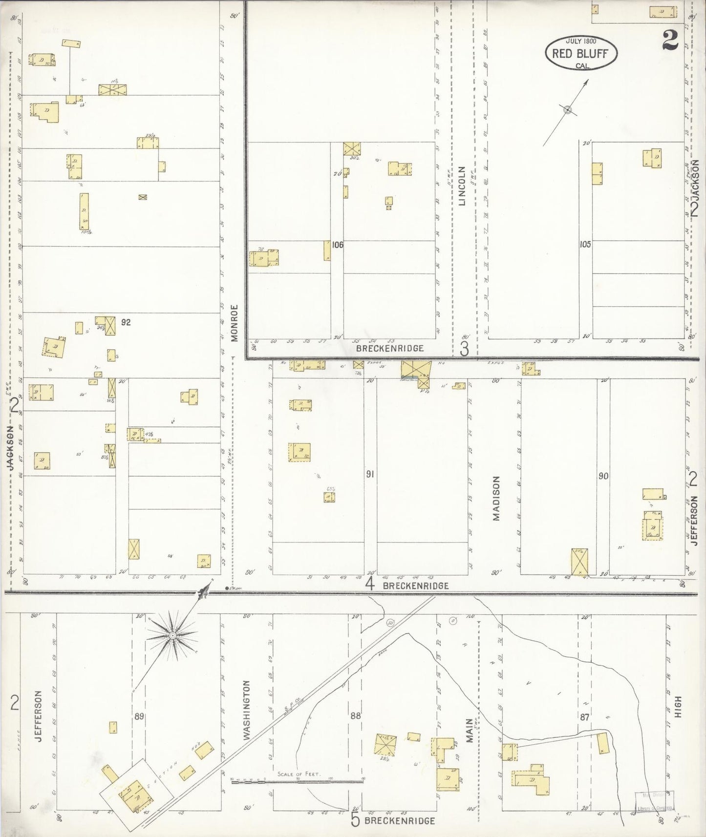 Sanborn Fire Insurance Map from Red Bluff, Tehama County, California (1900), Sheet #0002 - Complete Map Set gallery image, historic Sanborn map, vintage wall art, California California