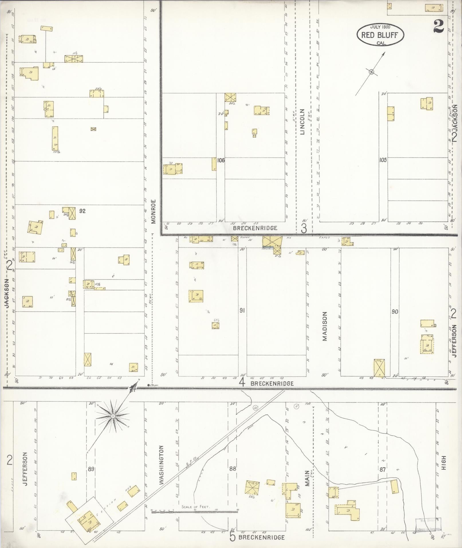 Sanborn Fire Insurance Map from Red Bluff, Tehama County, California (1900), Sheet #0002 - Complete Map Set gallery image, historic Sanborn map, vintage wall art, California California