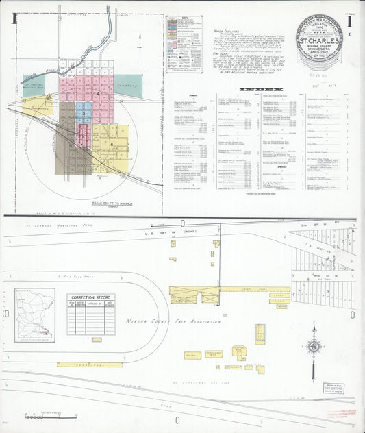 Sanborn Fire Insurance Map from Saint Charles, Winona County, Minnesota (1949), Sheet #0001 - Historic Sanborn Fire Insurance Map Print, vintage old map wall art, antique decor, genealogy gift, Minnesota Minnesota map