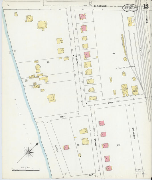 Sanborn Fire Insurance Map from Sewickley, Allegheny County, Pennsylvania (1905), Sheet #0013 - Historic Sanborn Fire Insurance Map Print, vintage old map wall art, antique decor, genealogy gift, Pennsylvania Pennsylvania map
