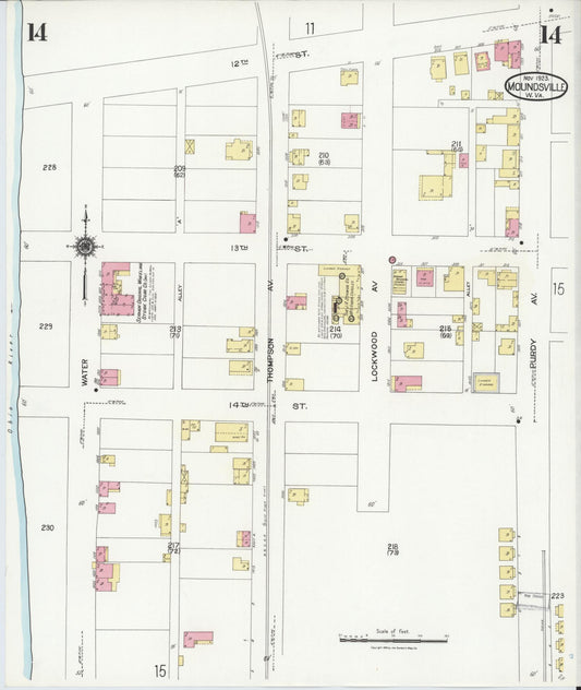 Sanborn Fire Insurance Map from Moundsville, Marshall County, West Virginia (1923), Sheet #0014 - Historic Sanborn Fire Insurance Map Print, vintage old map wall art, antique decor, genealogy gift, West Virginia West Virginia map