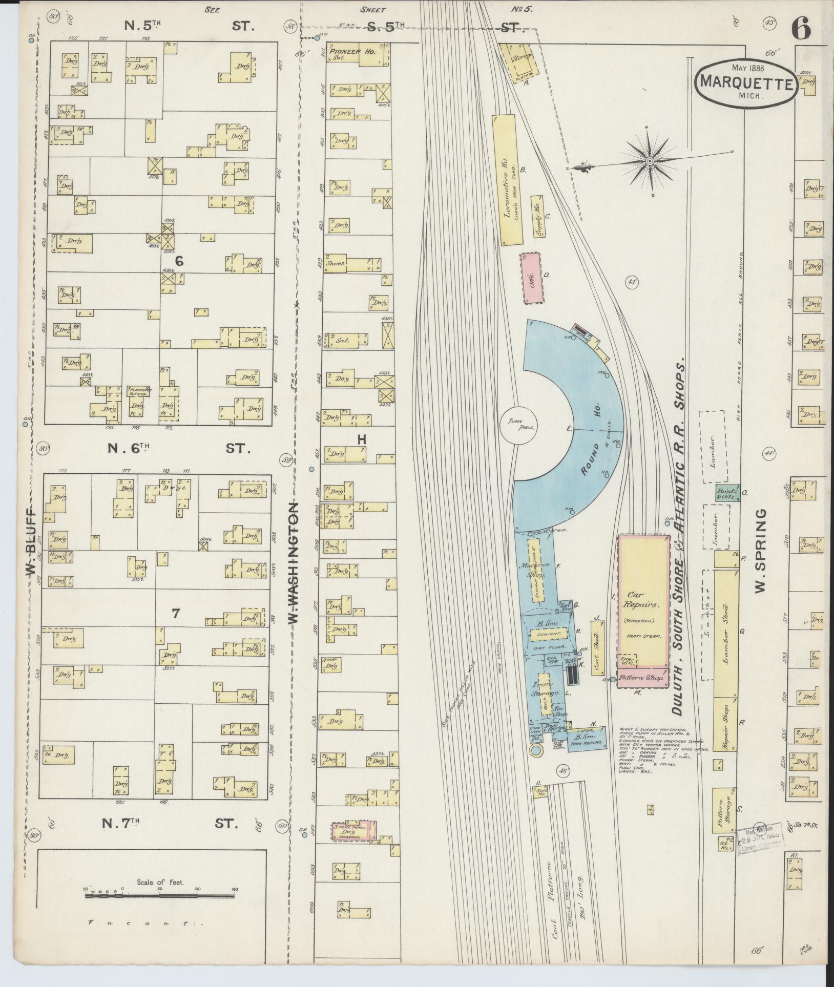 Sanborn Fire Insurance Map from Marquette, Marquette County, Michigan (1888), Sheet #0006 - Complete Map Set gallery image, historic Sanborn map, vintage wall art, Michigan Michigan
