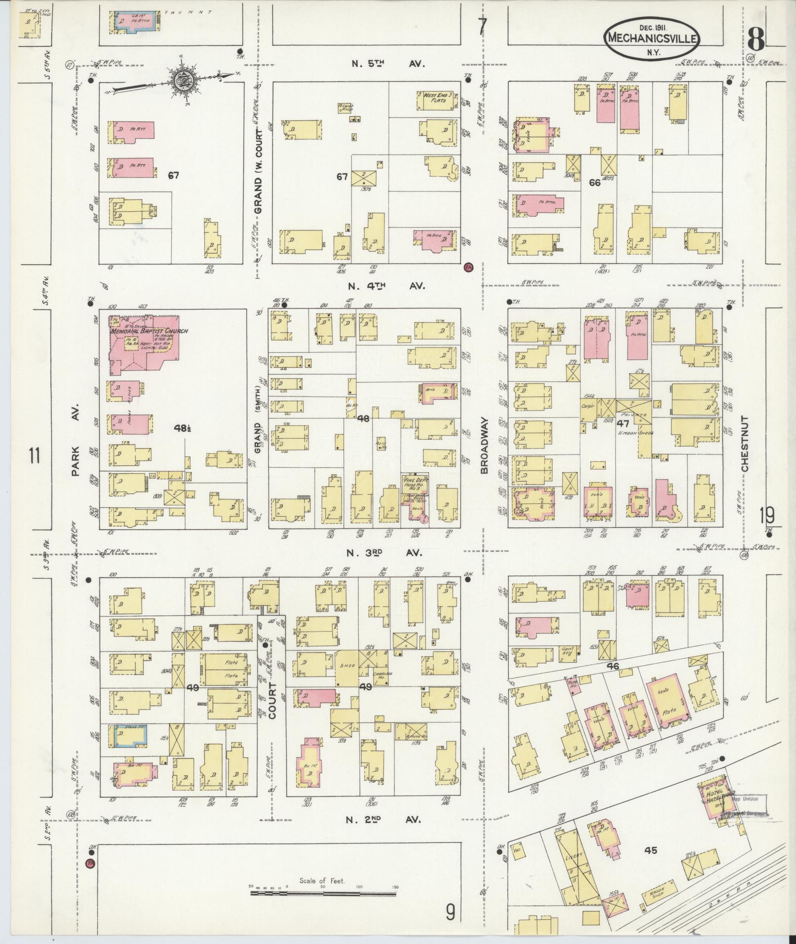 Sanborn Fire Insurance Map from Mechanicville, Saratoga County, New York (1911), Sheet #0008 - Historic Sanborn Fire Insurance Map Print, vintage old map wall art, antique decor, genealogy gift, New York New York map