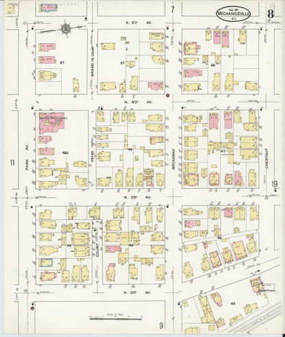 Sanborn Fire Insurance Map from Mechanicville, Saratoga County, New York (1911), Sheet #0008 - Historic Sanborn Fire Insurance Map Print, vintage old map wall art, antique decor, genealogy gift, New York New York map