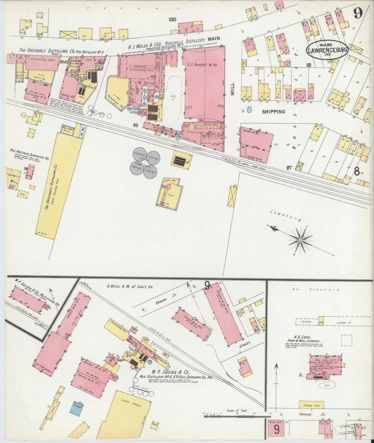 Sanborn Fire Insurance Map from Lawrenceburg, Dearborn County, Indiana (1902), Sheet #0001 - Complete Map Set gallery image, historic Sanborn map, vintage wall art, Indiana Indiana
