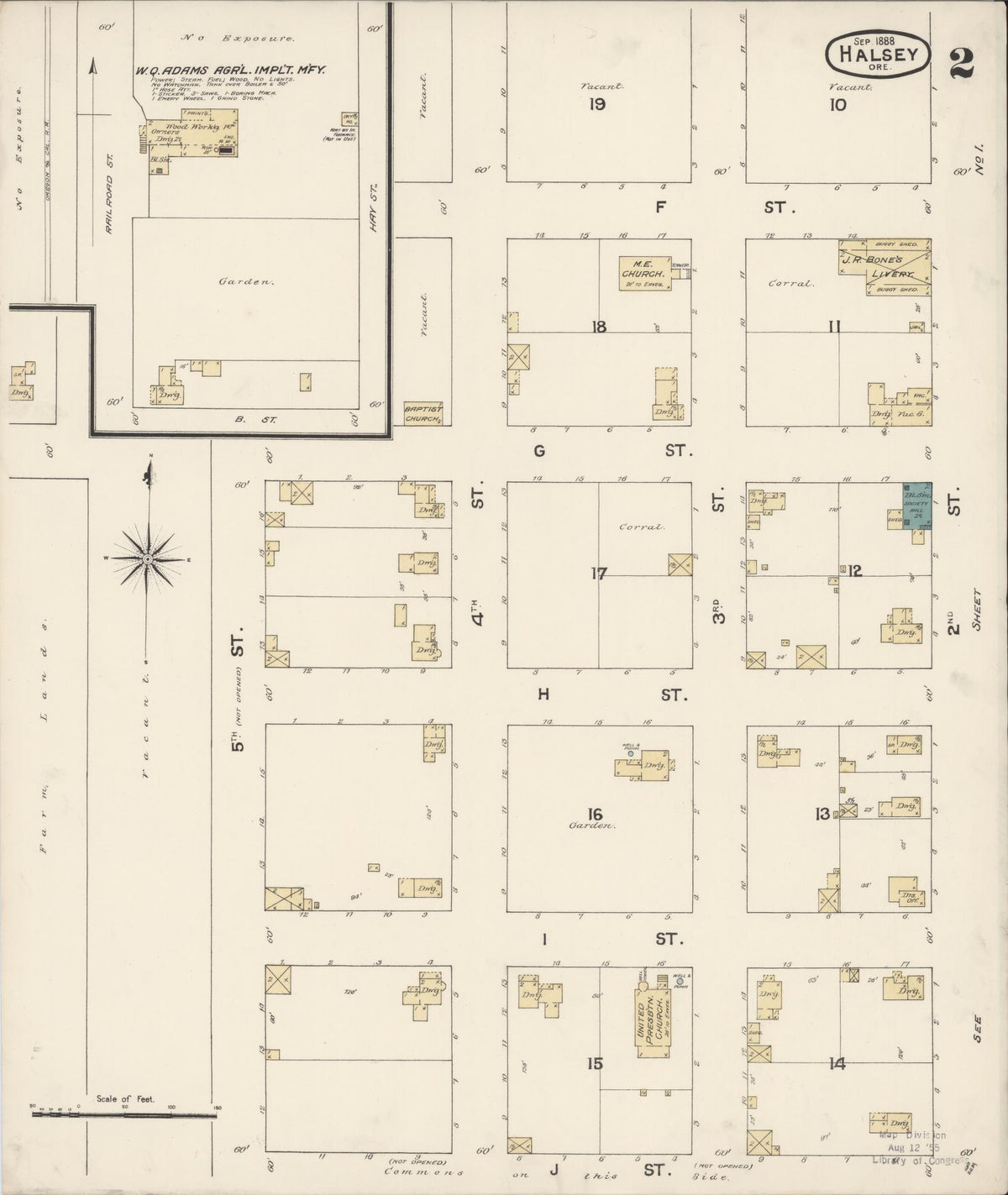 Sanborn Fire Insurance Map from Halsey, Linn County, Oregon (1888), Sheet #0002 - Historic Sanborn Fire Insurance Map Print, vintage old map wall art, antique decor, genealogy gift, Oregon Oregon map