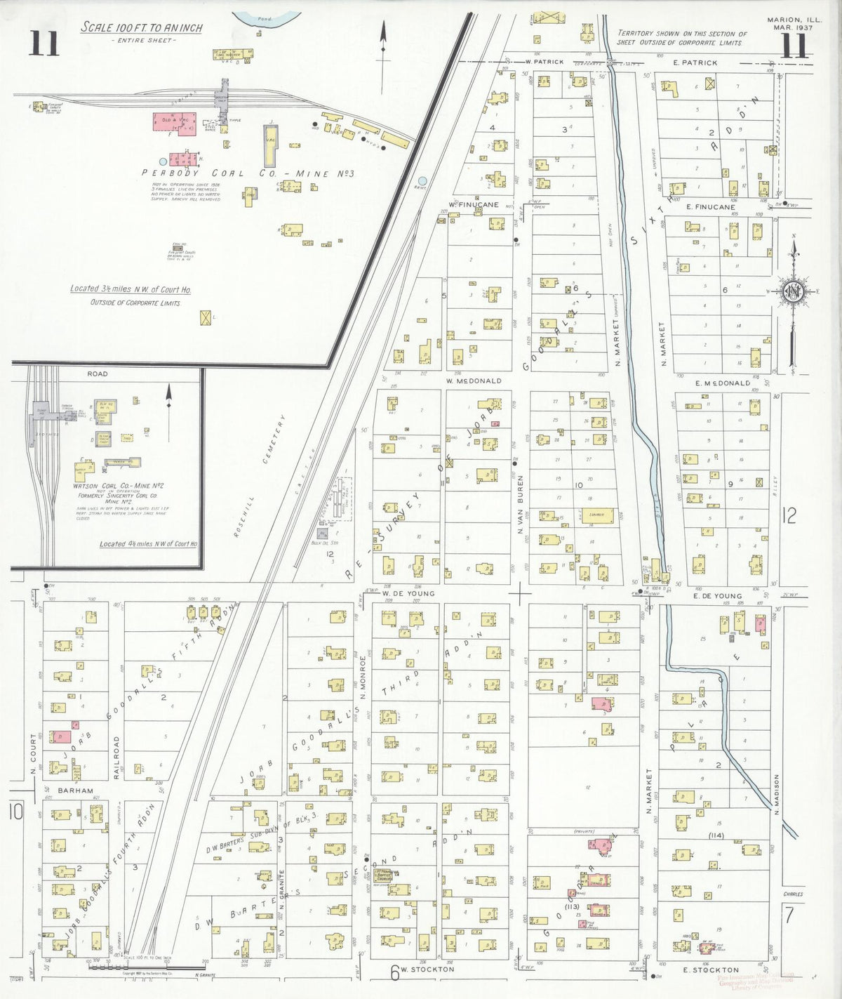 Sanborn Fire Insurance Map from Marion, Williamson County, Illinois (1937), Sheet #0011 - Complete Map Set gallery image, historic Sanborn map, vintage wall art, Illinois Illinois