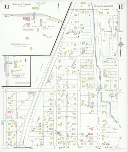 Sanborn Fire Insurance Map from Marion, Williamson County, Illinois (1937), Sheet #0011 - Complete Map Set gallery image, historic Sanborn map, vintage wall art, Illinois Illinois