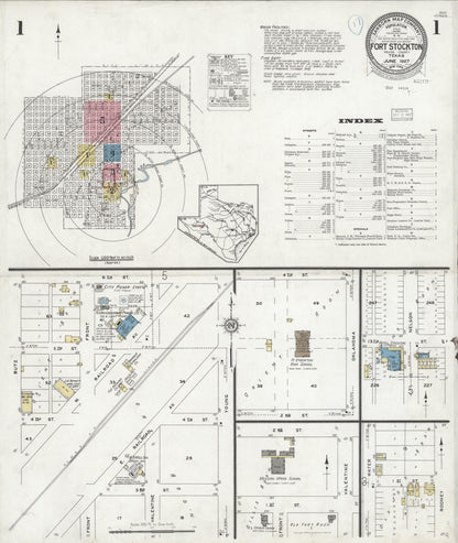 Sanborn Fire Insurance Map from Fort Stockton, Pecos County, Texas (1927), Sheet #0001 - Complete Map Set gallery image, historic Sanborn map, vintage wall art, Texas Texas