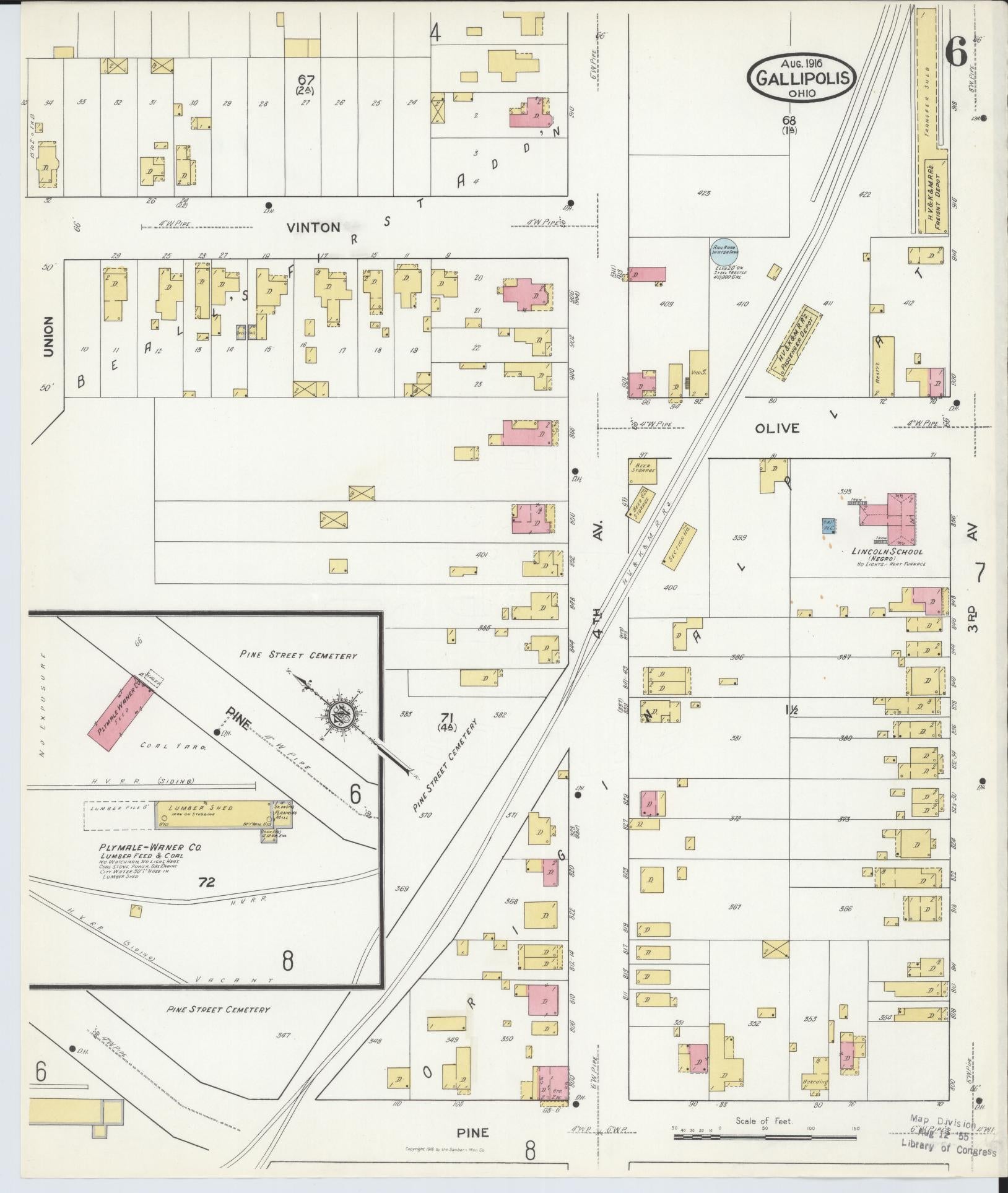 Sanborn Fire Insurance Map from Gallipolis, Gallia County, Ohio (1916), Sheet #0006 - Historic Sanborn Fire Insurance Map Print, vintage old map wall art, antique decor, genealogy gift, Ohio Ohio map
