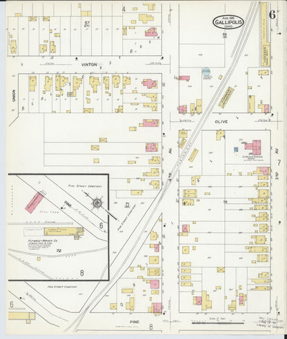 Sanborn Fire Insurance Map from Gallipolis, Gallia County, Ohio (1916), Sheet #0006 - Historic Sanborn Fire Insurance Map Print, vintage old map wall art, antique decor, genealogy gift, Ohio Ohio map