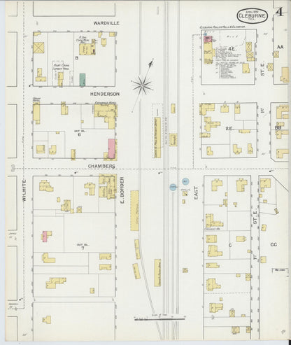 Sanborn Fire Insurance Map from Cleburne, Johnson County, Texas (1893), Sheet #0004 - Complete Map Set gallery image, historic Sanborn map, vintage wall art, Texas Texas