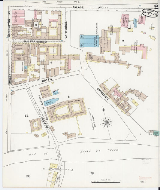 Sanborn Fire Insurance Map from Santa Fe, Santa Fe County, New Mexico (1890), Sheet #0002 - Historic Sanborn Fire Insurance Map Print, vintage old map wall art, antique decor, genealogy gift, New Mexico New Mexico map