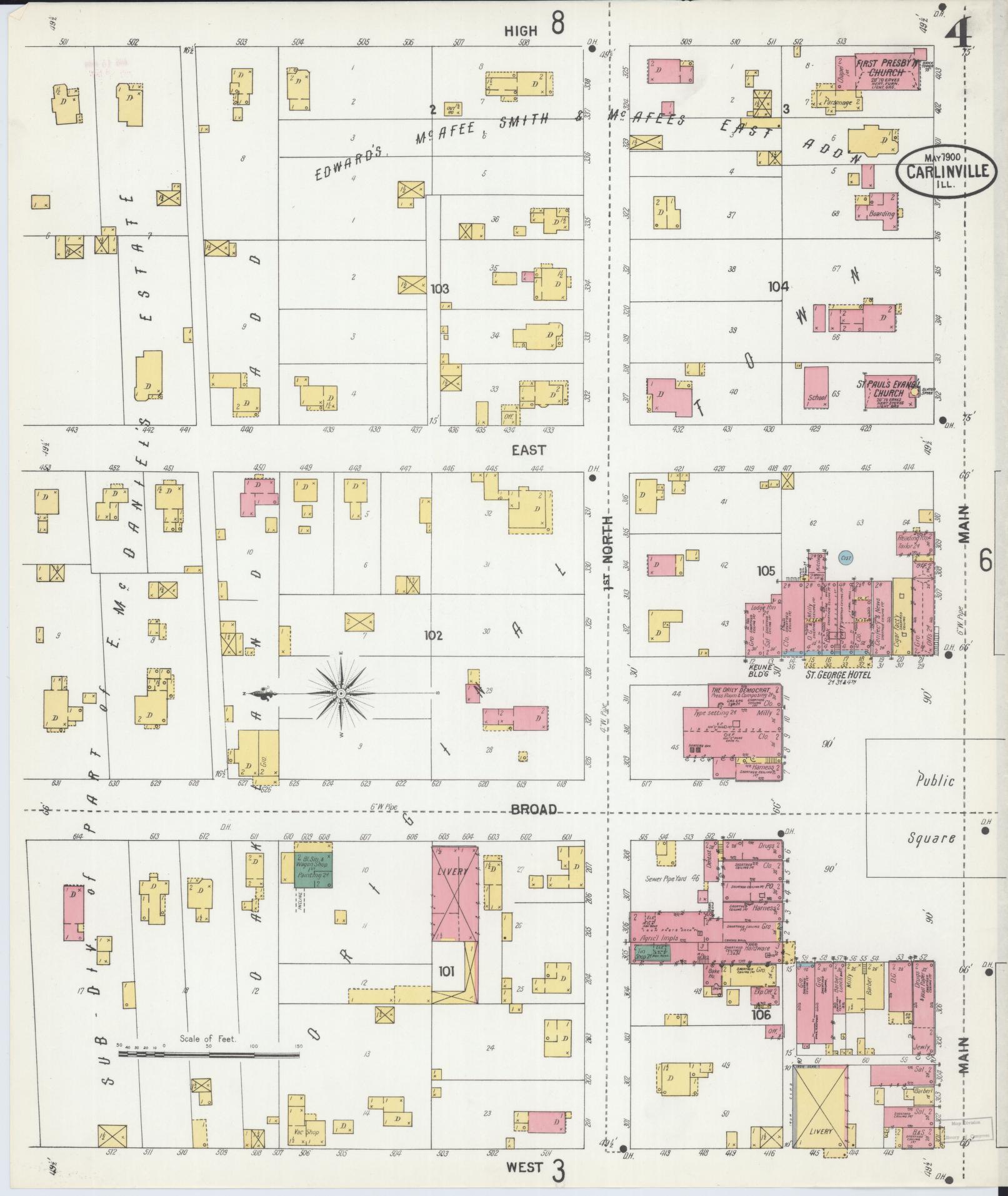 Sanborn Fire Insurance Map from Carlinville, Macoupin County, Illinois (1900), Sheet #0004 - Complete Map Set gallery image, historic Sanborn map, vintage wall art, Illinois Illinois