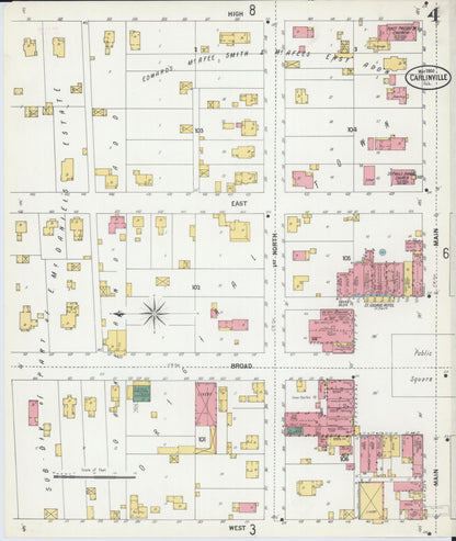 Sanborn Fire Insurance Map from Carlinville, Macoupin County, Illinois (1900), Sheet #0004 - Complete Map Set gallery image, historic Sanborn map, vintage wall art, Illinois Illinois
