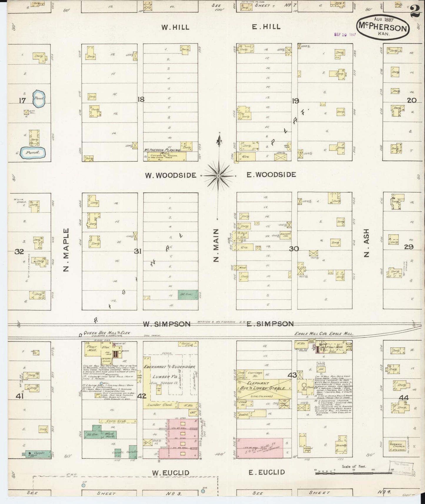 Sanborn Fire Insurance Map from Mcpherson, Mcpherson County, Kansas (1887), Sheet #0002 - Complete Map Set gallery image, historic Sanborn map, vintage wall art, Kansas Kansas