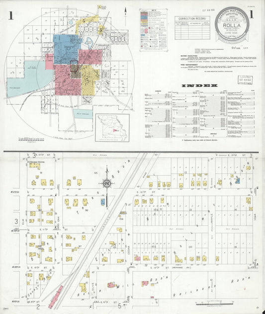 Sanborn Fire Insurance Map from Rolla, Phelps County, Missouri (1933), Sheet #0001 - Complete Map Set gallery image, historic Sanborn map, vintage wall art, Missouri Missouri