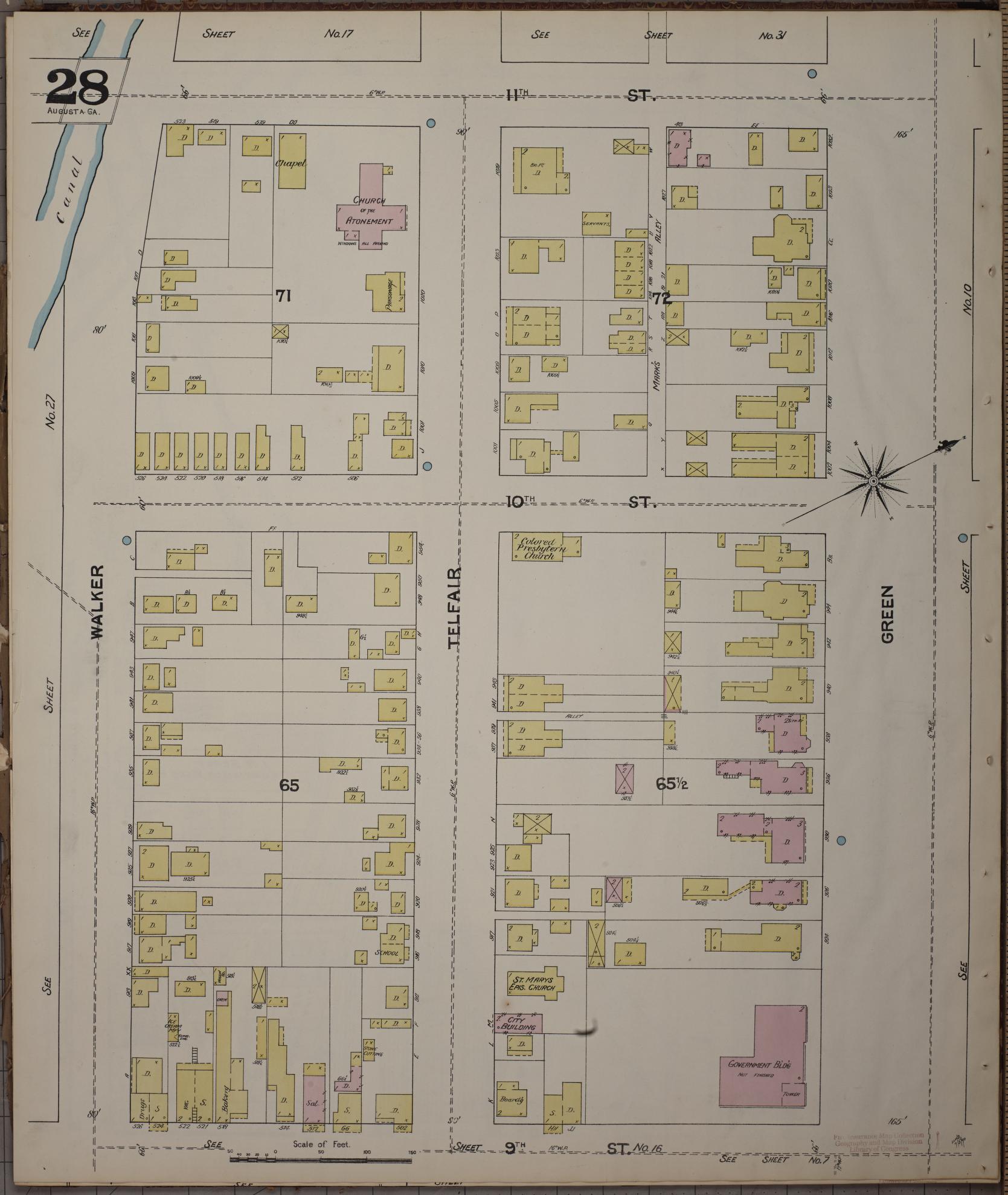 Sanborn Fire Insurance Map from Augusta, Richmond County, Georgia (1890), Sheet #0028 - Historic Sanborn Fire Insurance Map Print, vintage old map wall art, antique decor, genealogy gift, Georgia Georgia map