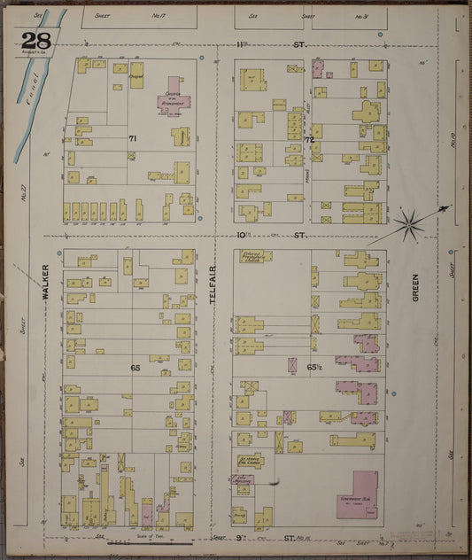 Sanborn Fire Insurance Map from Augusta, Richmond County, Georgia (1890), Sheet #0028 - Historic Sanborn Fire Insurance Map Print, vintage old map wall art, antique decor, genealogy gift, Georgia Georgia map