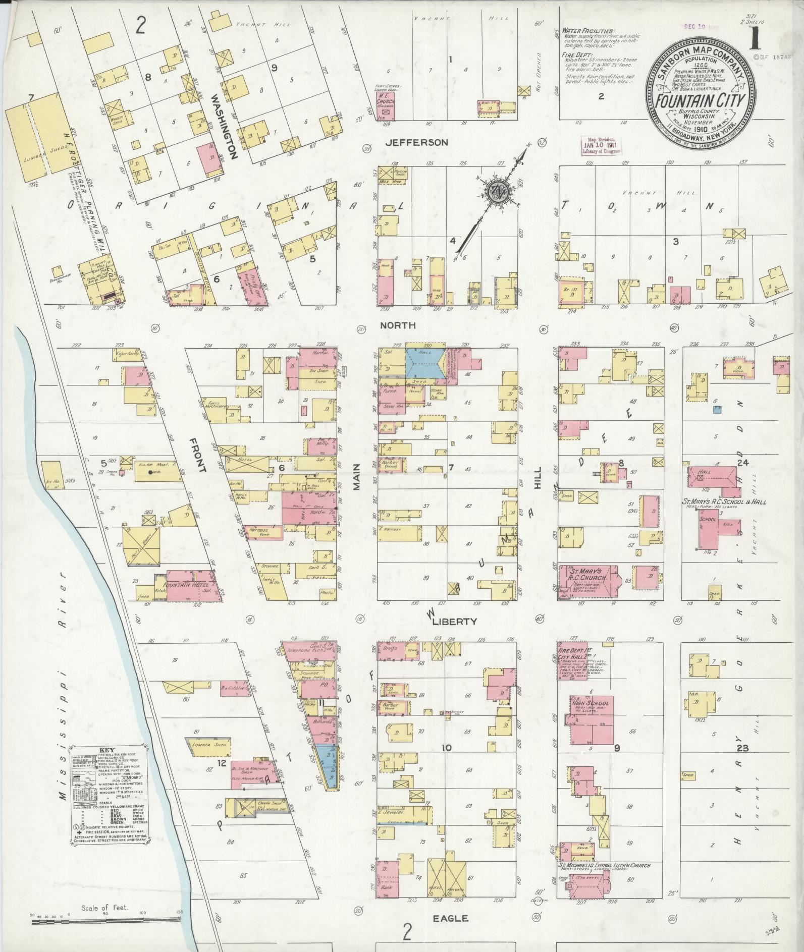 Sanborn Fire Insurance Map from Fountain City, Buffalo County, Wisconsin (1910), Sheet #0001 - Complete Map Set gallery image, historic Sanborn map, vintage wall art, Wisconsin Wisconsin