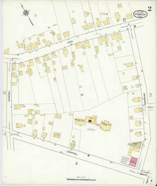 Sanborn Fire Insurance Map from Ipswich, Essex County, Massachusetts (1916), Sheet #0002 - Historic Sanborn Fire Insurance Map Print, vintage old map wall art, antique decor, genealogy gift, Massachusetts Massachusetts map