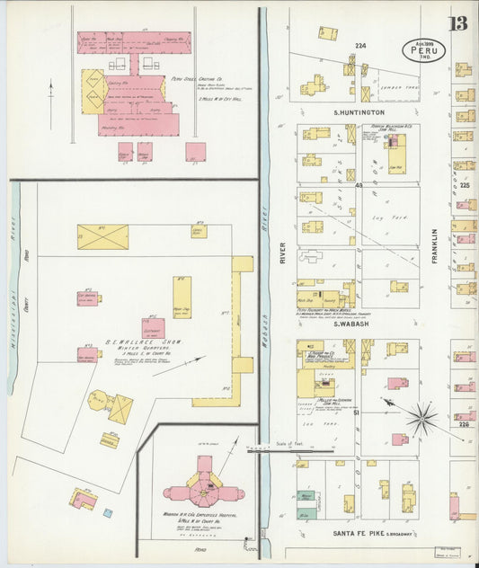 Sanborn Fire Insurance Map from Peru, Miami County, Indiana (1899), Sheet #0013 - Historic Sanborn Fire Insurance Map Print, vintage old map wall art, antique decor, genealogy gift, Indiana Indiana map