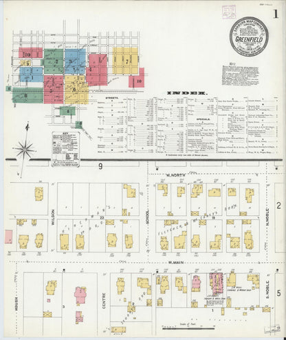 Sanborn Fire Insurance Map from Greenfield, Hancock County, Indiana (1906), Sheet #0001 - Historic Sanborn Fire Insurance Map Print, vintage old map wall art, antique decor, genealogy gift, Indiana Indiana map