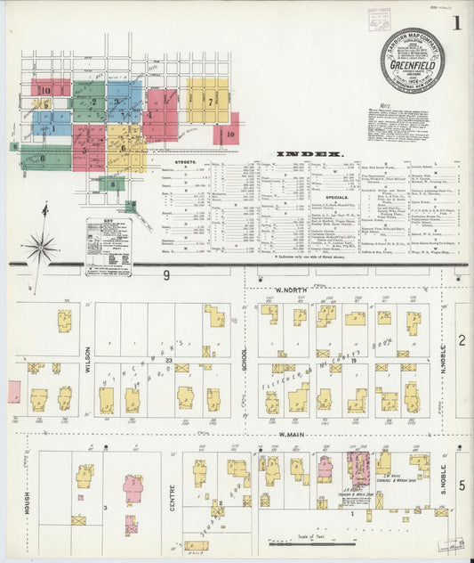 Sanborn Fire Insurance Map from Greenfield, Hancock County, Indiana (1906), Sheet #0001 - Historic Sanborn Fire Insurance Map Print, vintage old map wall art, antique decor, genealogy gift, Indiana Indiana map