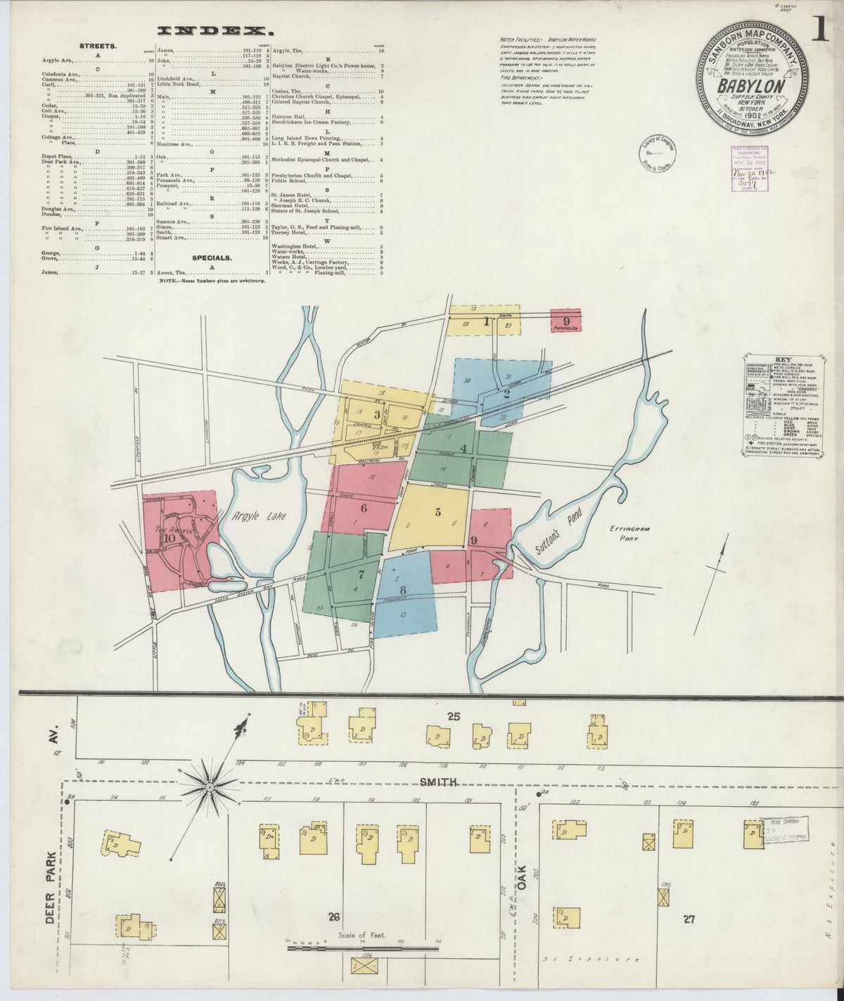 Sanborn Fire Insurance Map from Babylon, Suffolk County, New York (1902), Sheet #0001 - Complete Map Set gallery image, historic Sanborn map, vintage wall art, New York New York