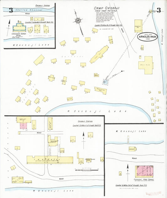 Sanborn Fire Insurance Map from Arnold's Park, Dickinson County, Iowa (1930), Sheet #0003 - Historic Sanborn Fire Insurance Map Print, vintage old map wall art