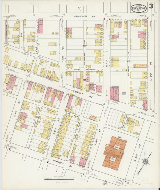 Sanborn Fire Insurance Map from Duquesne, Allegheny County, Pennsylvania (1917), Sheet #0003 - Historic Sanborn Fire Insurance Map Print, vintage old map wall art, antique decor, genealogy gift, Pennsylvania Pennsylvania map