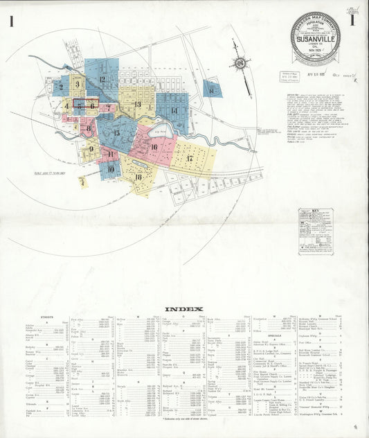 Sanborn Fire Insurance Map from Susanville, Lassen County, California (1929), Sheet #0001 - Complete Map Set gallery image, historic Sanborn map, vintage wall art, California California