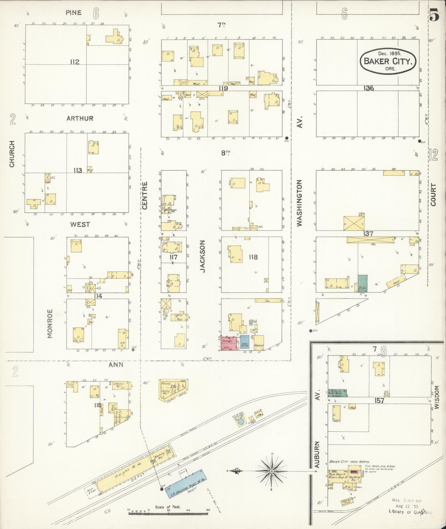 Sanborn Fire Insurance Map from Baker, Baker County, Oregon (1895), Sheet #0005 - Complete Map Set gallery image, historic Sanborn map, vintage wall art, Oregon Oregon