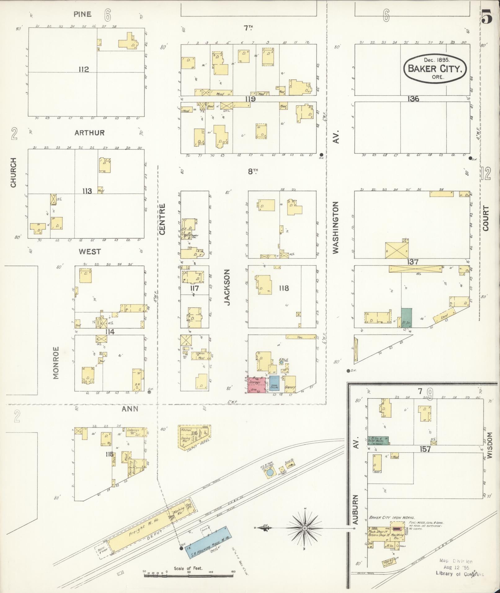 Sanborn Fire Insurance Map from Baker, Baker County, Oregon (1895), Sheet #0005 - Complete Map Set gallery image, historic Sanborn map, vintage wall art, Oregon Oregon